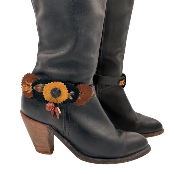 Frye Black Tall Leather Western Boots with Feather Detail Size 6 B - Picture 4 of 10